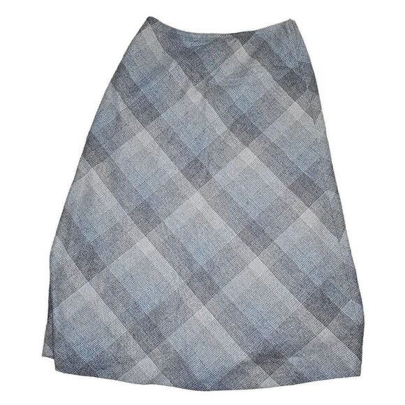 Vintage 60s Mod A Line Skirt Womens M Gray Brown Plaid Wool Academia Preppy - Picture 4 of 6